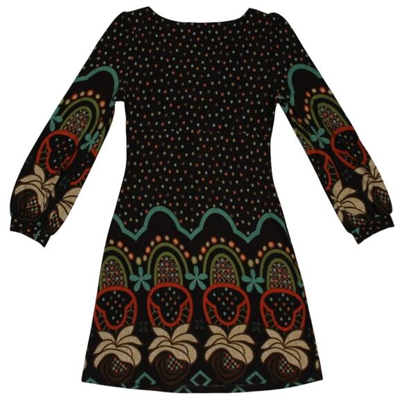 Funky People Boho Print Long Sleeve Mini Dress L Polka Dot Border - Picture 2 of 5